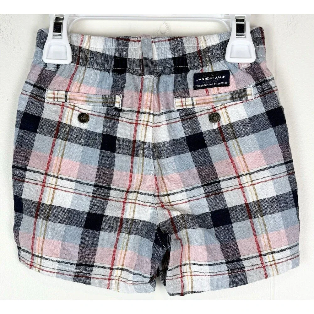 Janie And Jack Boys Shorts Plaid Preppy Coastal Blue Pockets Size 12-18 Months